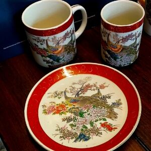 Elegant Red Floral Mug and Plate Set